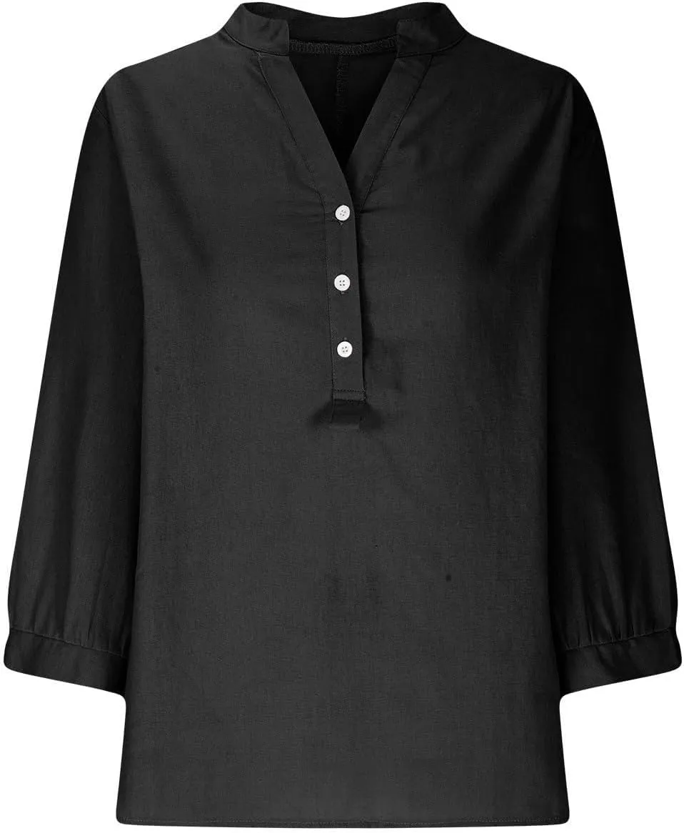 Linen Shirts for Women 2025 Summer Trendy Short Sleeve Oversize Crewneck Solid Tops Casual Loose Fit Comfy Blouses
