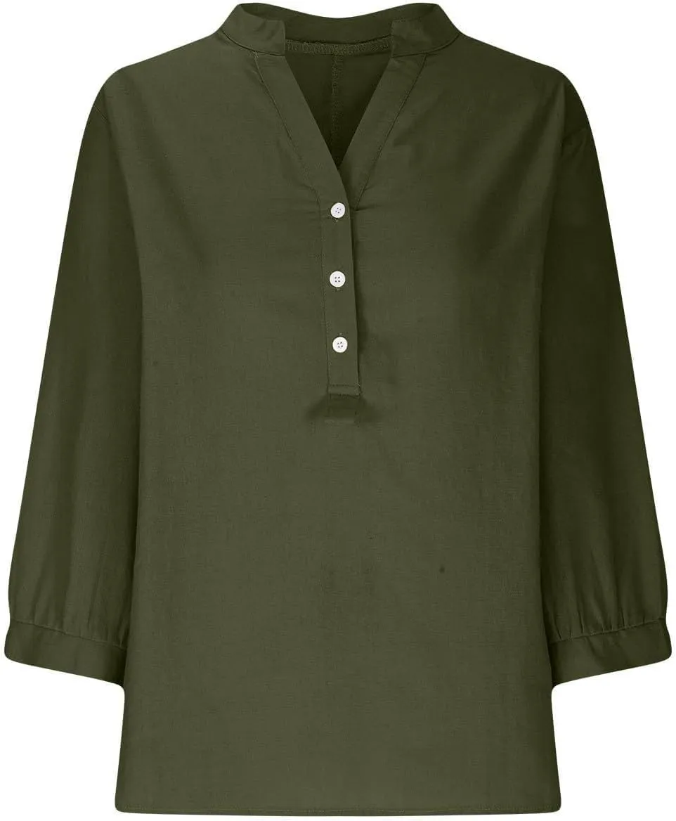 Linen Shirts for Women 2025 Summer Trendy Short Sleeve Oversize Crewneck Solid Tops Casual Loose Fit Comfy Blouses