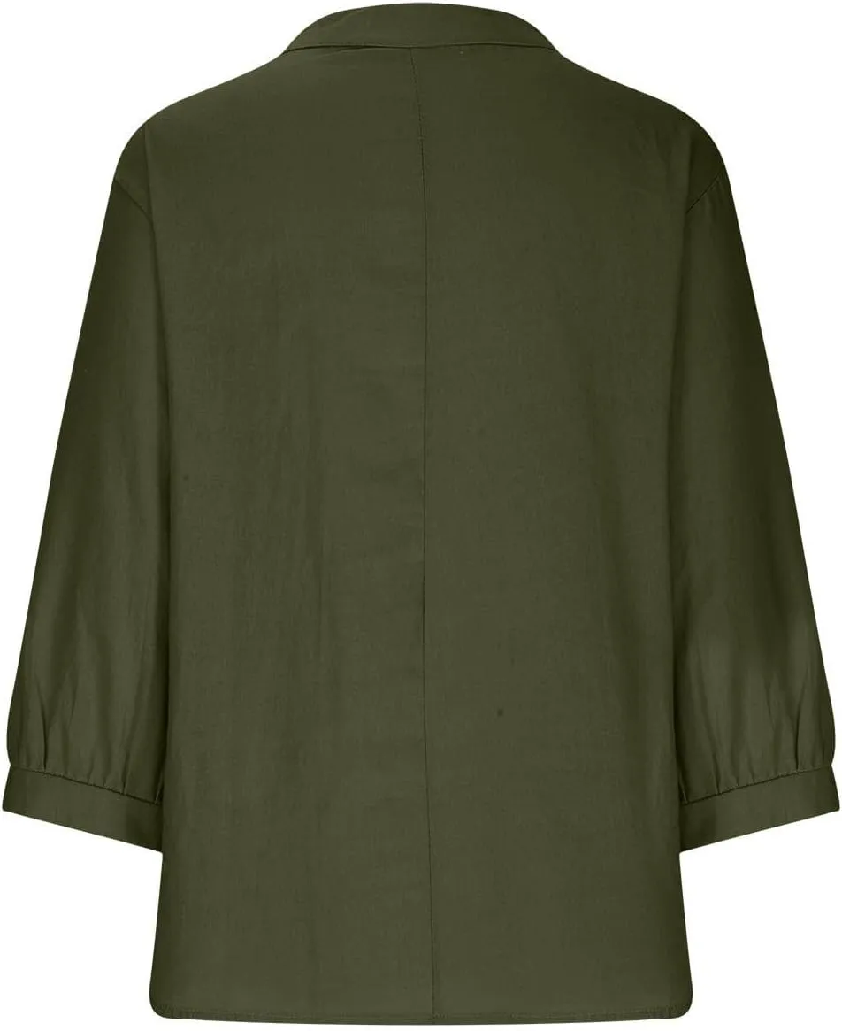 Linen Shirts for Women 2025 Summer Trendy Short Sleeve Oversize Crewneck Solid Tops Casual Loose Fit Comfy Blouses
