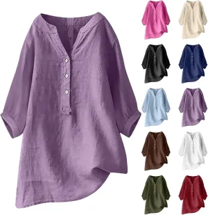 Linen Shirts for Women 2025 Summer Trendy Short Sleeve Oversize Crewneck Solid Tops Casual Loose Fit Comfy Blouses
