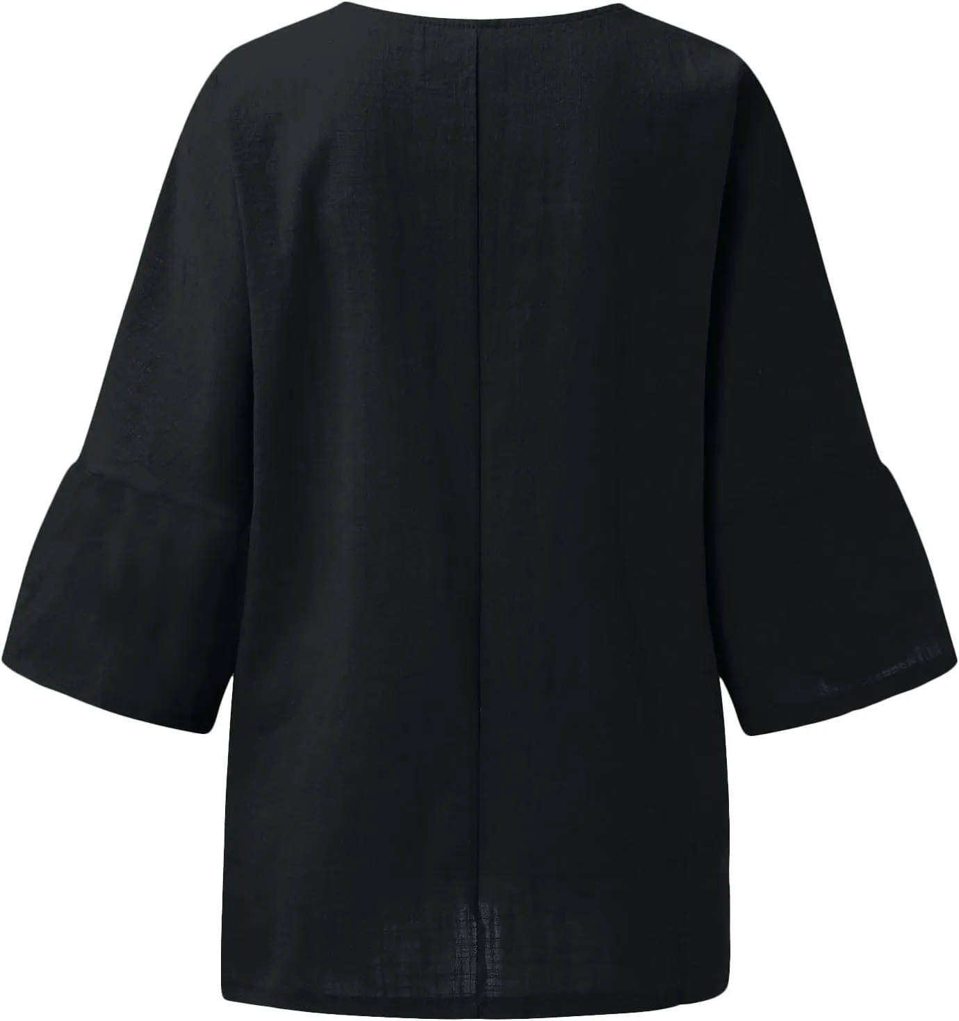 Linen Shirts for Women Solid Color Basic 3/4 Sleeve Tops 2025 Crewneck Casual Pleated Blouses Summer Vacation Tshirts