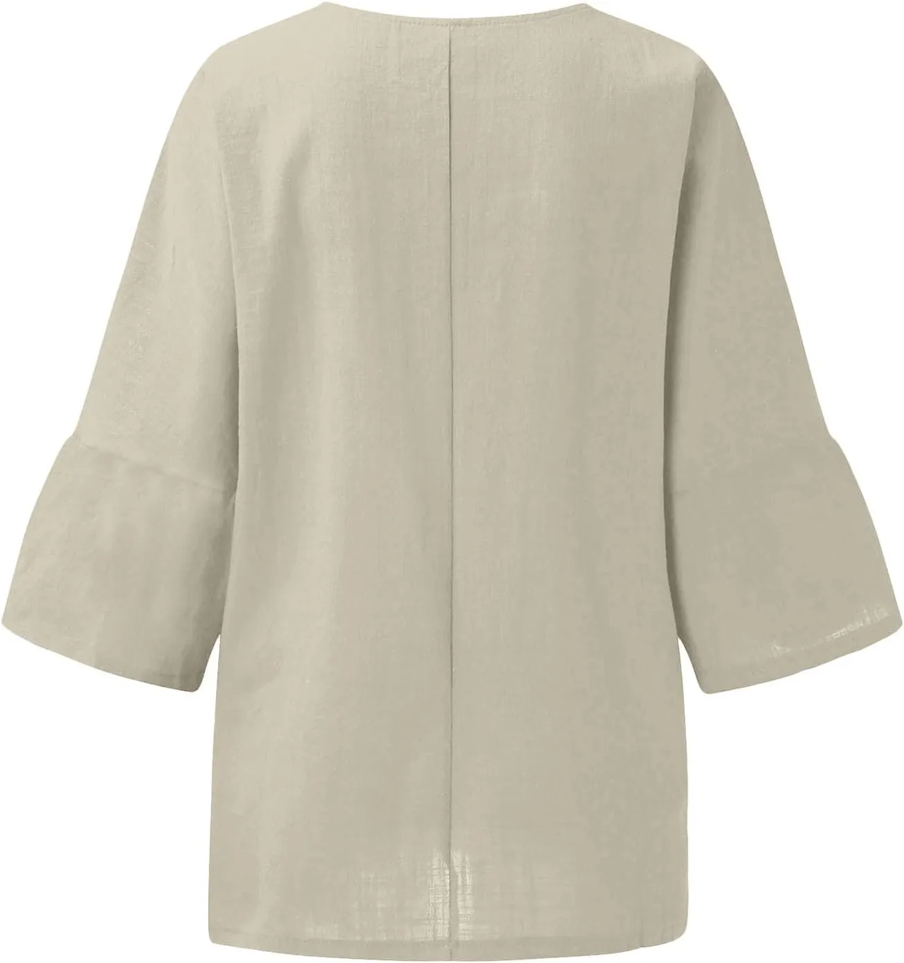Linen Shirts for Women Solid Color Basic 3/4 Sleeve Tops 2025 Crewneck Casual Pleated Blouses Summer Vacation Tshirts
