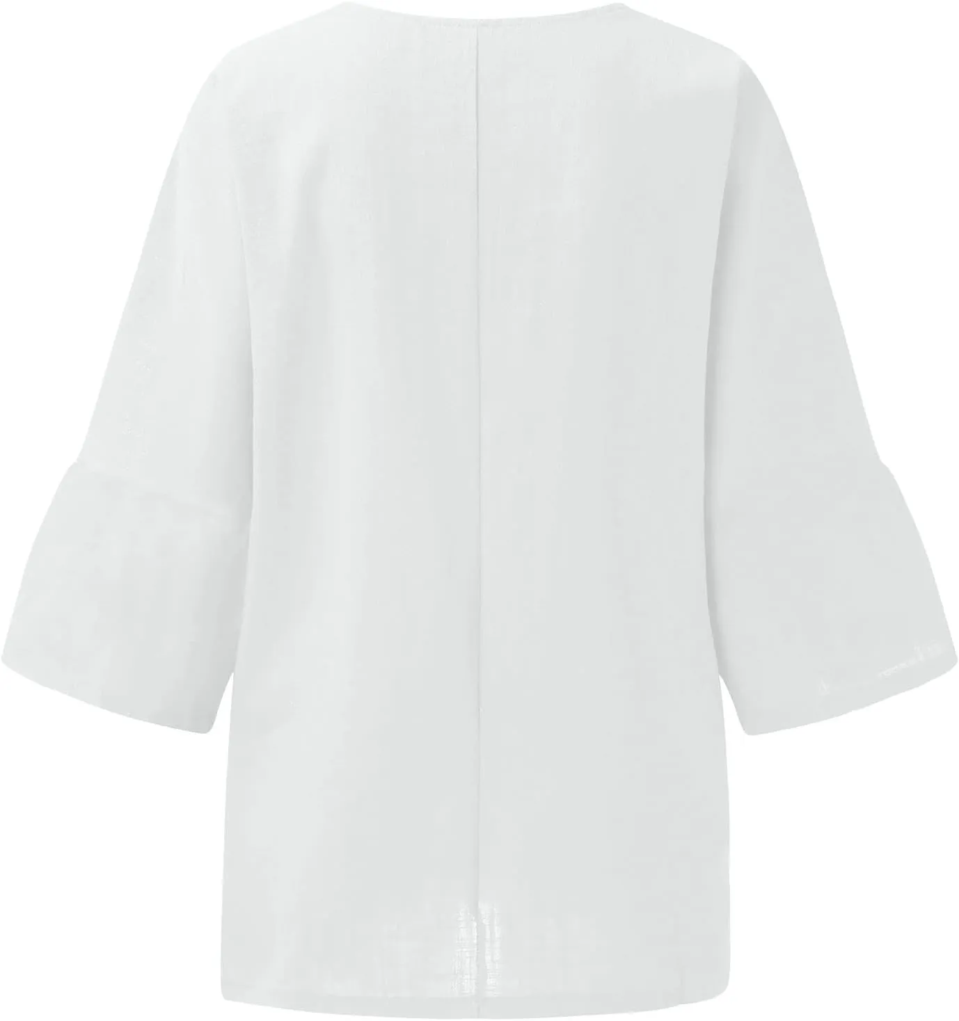 Linen Shirts for Women Solid Color Basic 3/4 Sleeve Tops Summer Casual Round Neck Pullover Blouse Ladies Tunic Tshirt