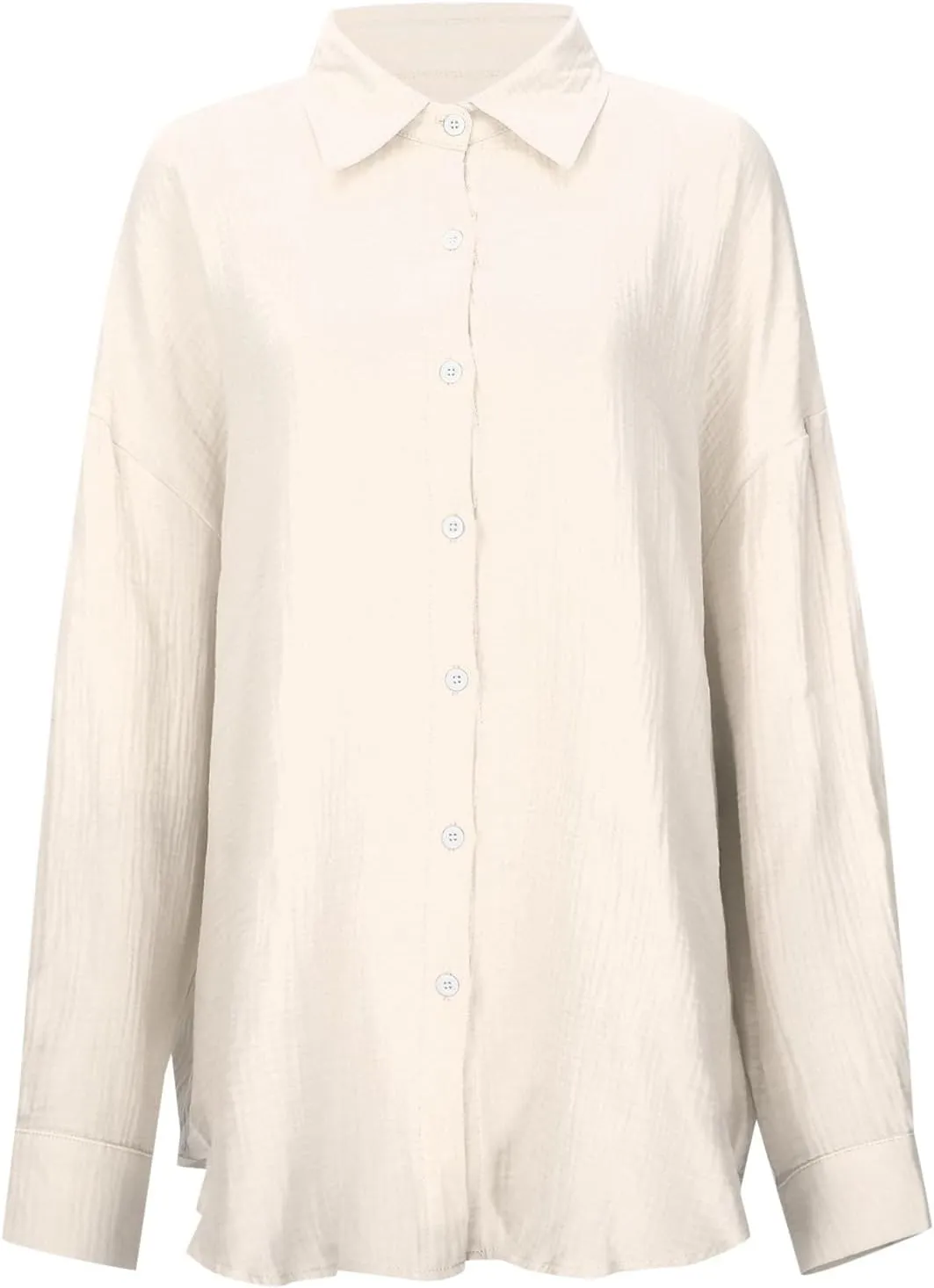 Linen Shirts for Women Summer Oversized Long Sleeve Lapel Button Down Shirt Lightweight Gauze Tops Loose Casual Blouses