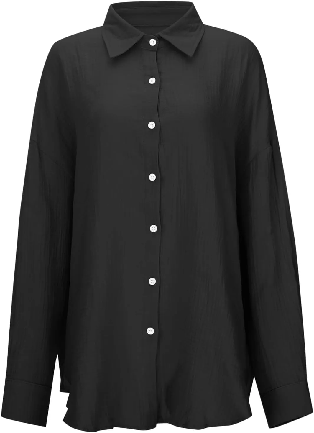 Linen Shirts for Women Summer Oversized Long Sleeve Lapel Button Down Shirt Lightweight Gauze Tops Loose Casual Blouses