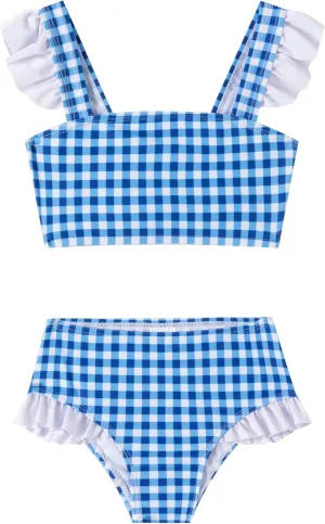 LIZENS Girls Plaid Swimwear Two Piece Trim Swimsuit 2-12 Toddler Beach Bathing Suit for Kids