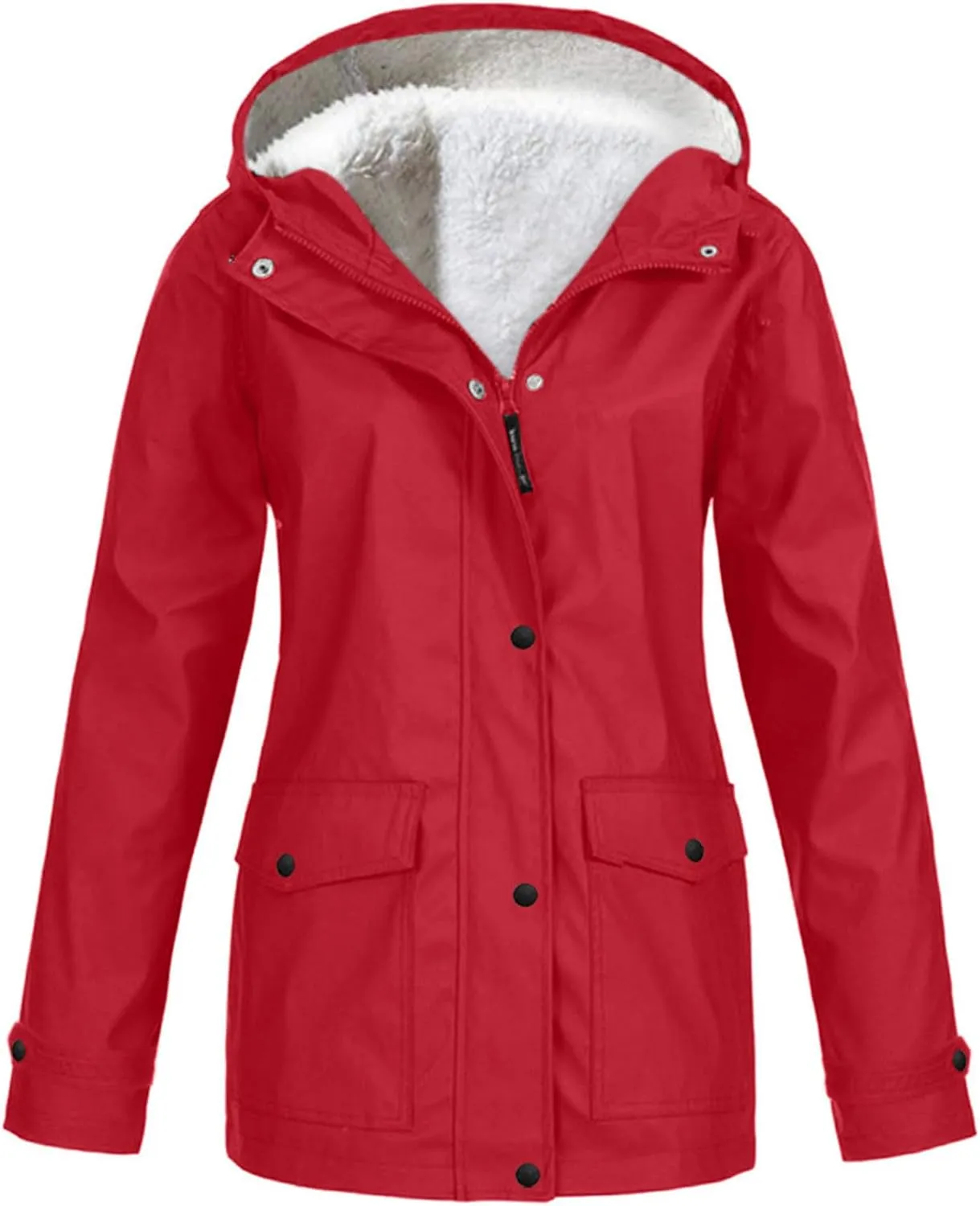 Lmdudan 2024 Trendy Waterproof Rain Jacket for Women Lightweight Zip Up Long Hooded Raincoat Outdoor Fleece Lined Trench Coat