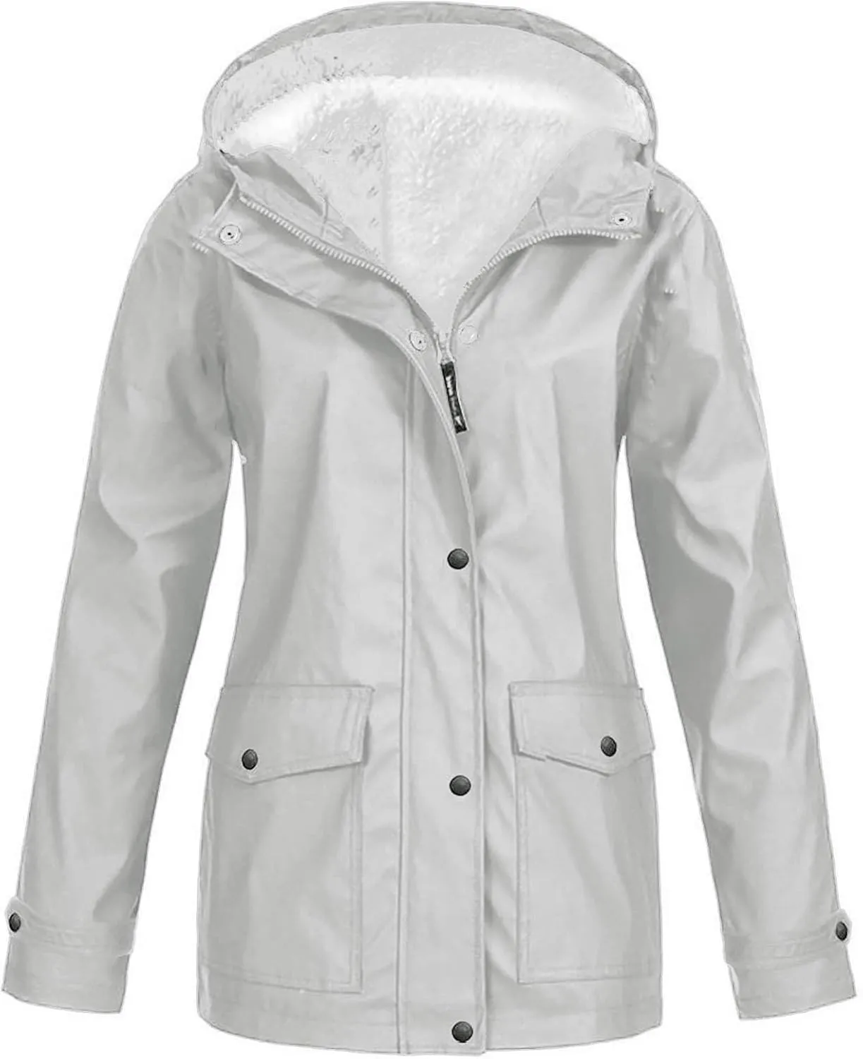 Lmdudan 2024 Trendy Waterproof Rain Jacket for Women Lightweight Zip Up Long Hooded Raincoat Outdoor Fleece Lined Trench Coat