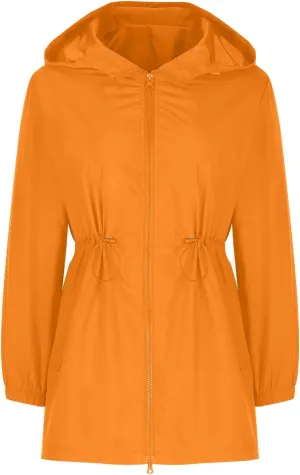 Lmdudan Women Long Raincoat with Hood Outdoor Lightweight Windbreaker Rain Jacket Waterproof Hiking Casual Softshell Jackets