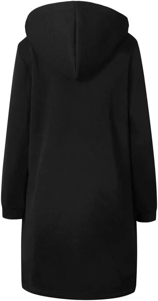 Long Hoodie for Women 2024 Casual Zip Up Drawstring Fleece Sweatshirt Oversized Jackets Coat Lightweight Fall Outwear