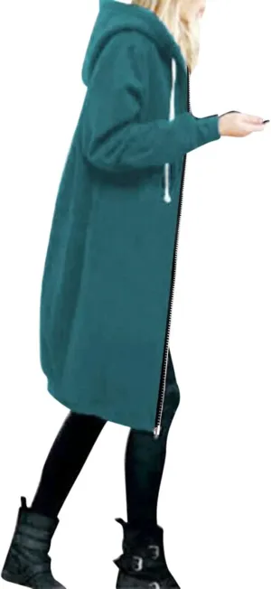 Long Hoodie for Women 2024 Casual Zip Up Drawstring Fleece Sweatshirt Oversized Jackets Coat Lightweight Fall Outwear