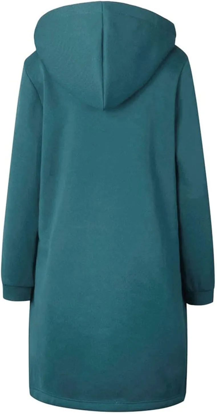 Long Hoodie for Women 2024 Casual Zip Up Drawstring Fleece Sweatshirt Oversized Jackets Coat Lightweight Fall Outwear