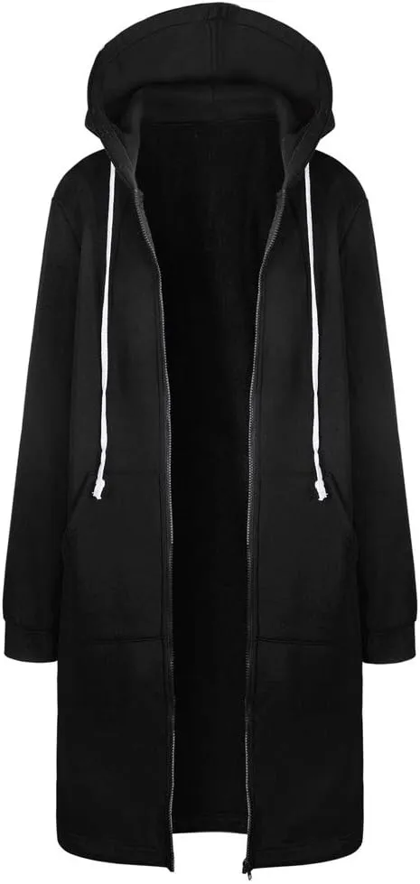 Long Hoodie for Women 2024 Casual Zip Up Drawstring Fleece Sweatshirt Oversized Jackets Coat Lightweight Fall Outwear