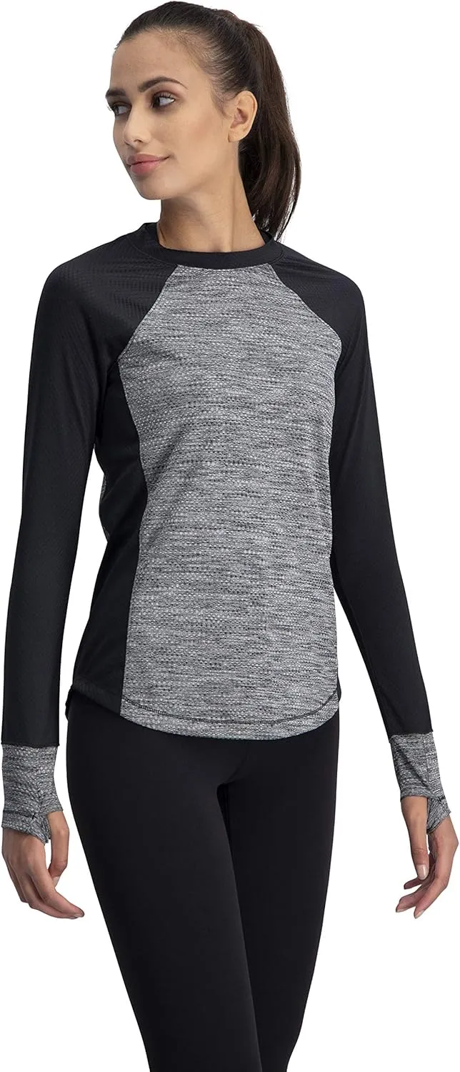 Long Sleeve Compression Workout Tops for Women - Thermal Running Shirt, Dry Fit w/Thumbholes