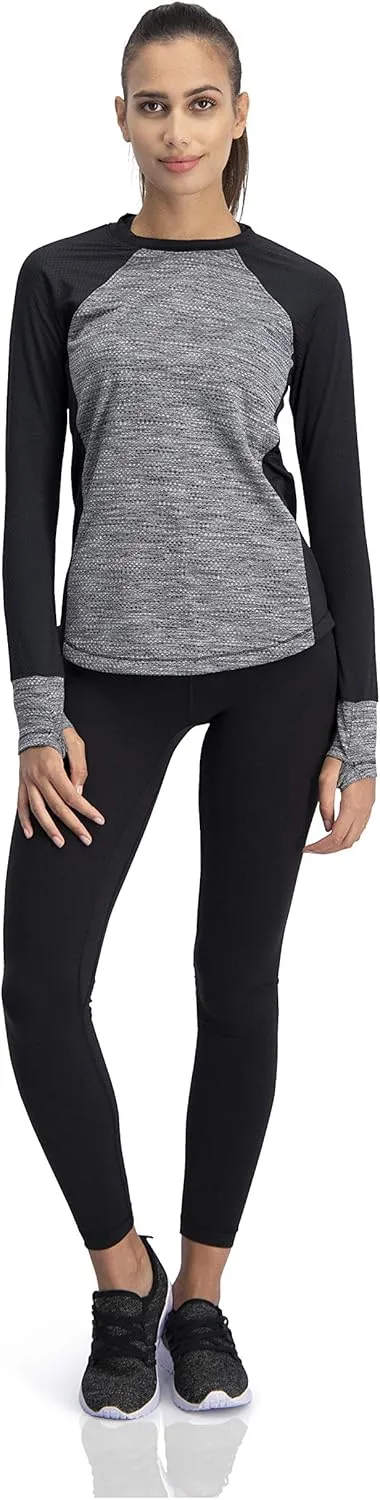 Long Sleeve Compression Workout Tops for Women - Thermal Running Shirt, Dry Fit w/Thumbholes