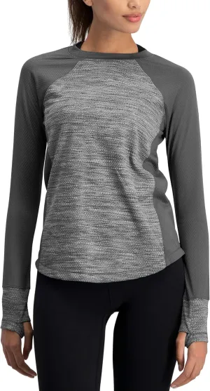 Long Sleeve Compression Workout Tops for Women - Thermal Running Shirt, Dry Fit w/Thumbholes