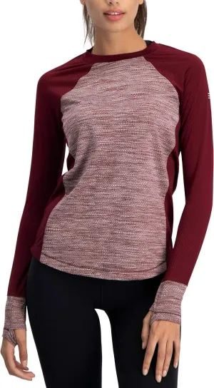 Long Sleeve Compression Workout Tops for Women - Thermal Running Shirt, Dry Fit w/Thumbholes