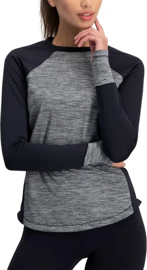 Long Sleeve Compression Workout Tops for Women - Thermal Running Shirt, Dry Fit w/Thumbholes
