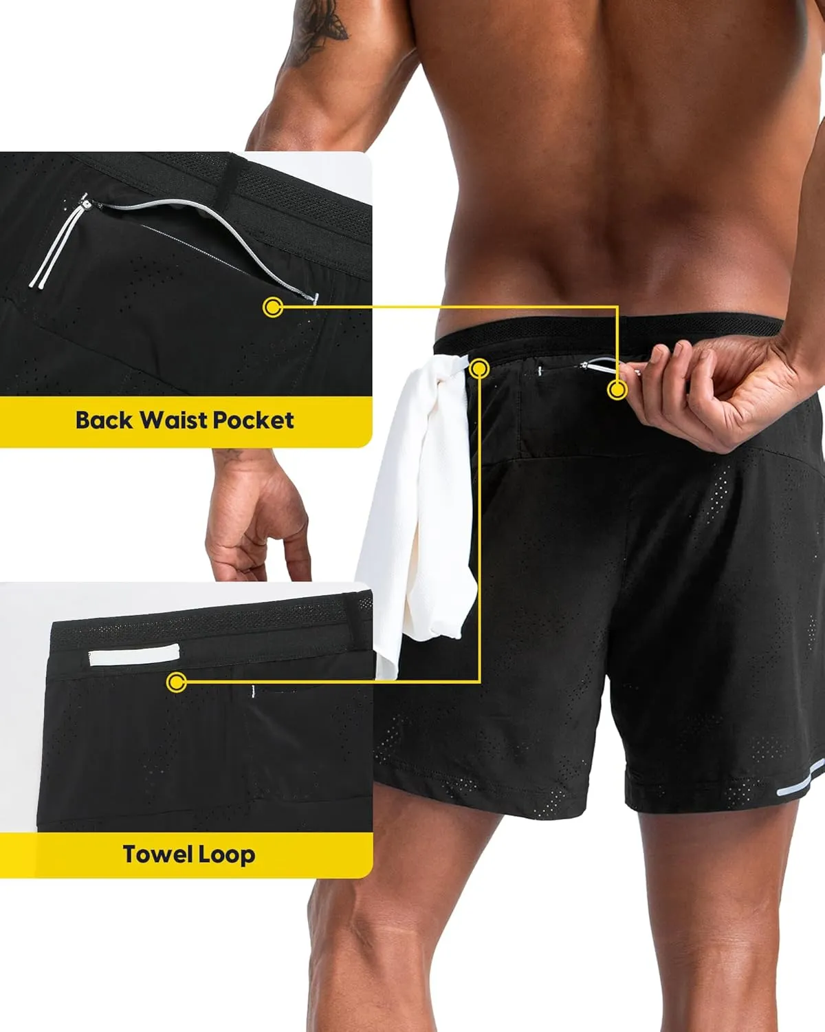 maamgic Mens 2 in 1 Running Shorts 5" Gym Workout Shorts with Zipper Pockets