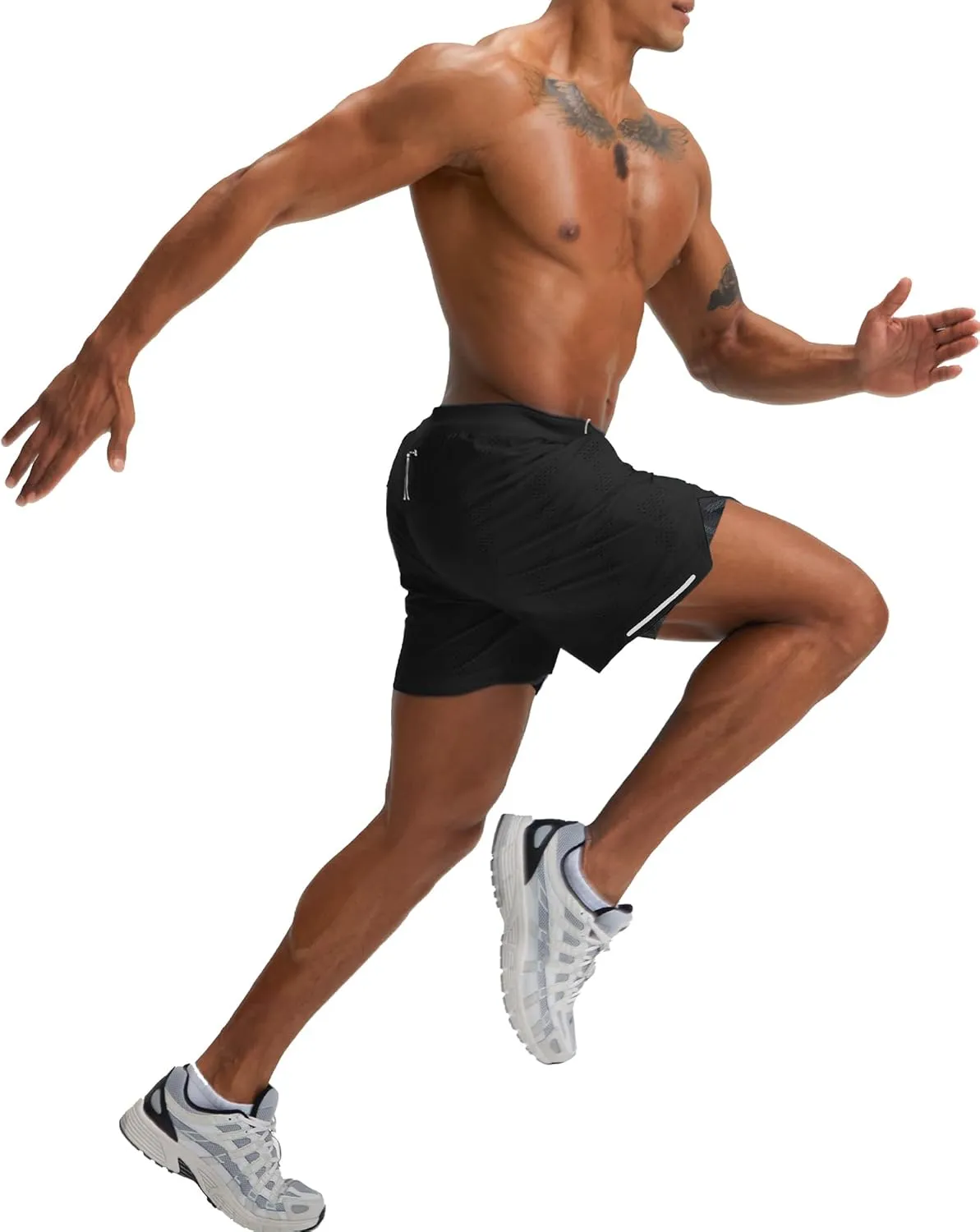 maamgic Mens 2 in 1 Running Shorts 5" Gym Workout Shorts with Zipper Pockets