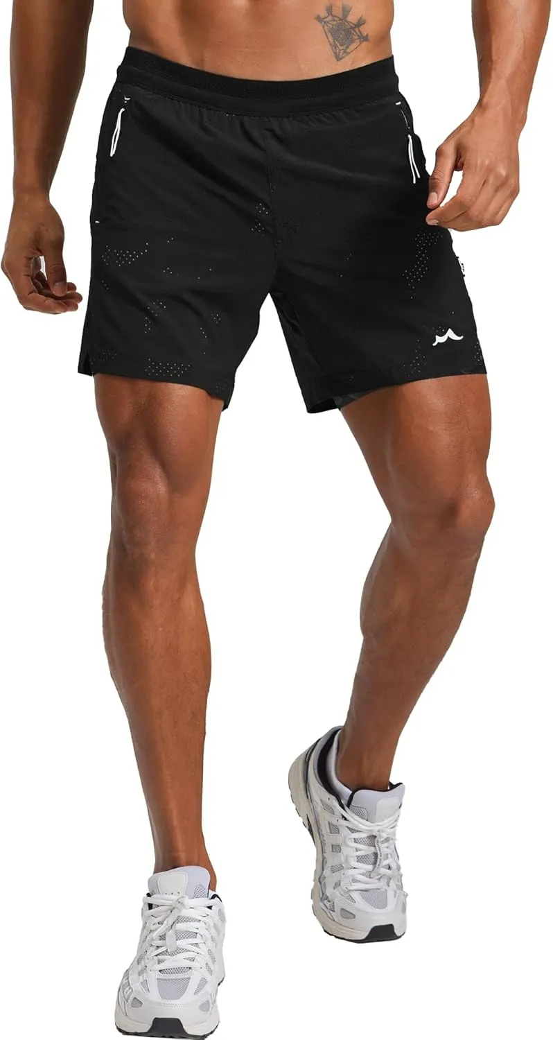 maamgic Mens 2 in 1 Running Shorts 5" Gym Workout Shorts with Zipper Pockets