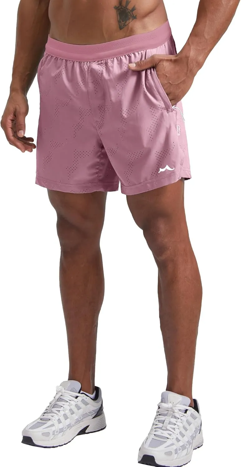 maamgic Mens 2 in 1 Running Shorts 5" Gym Workout Shorts with Zipper Pockets