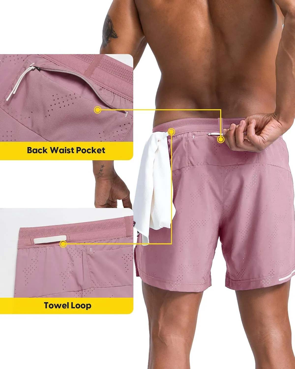 maamgic Mens 2 in 1 Running Shorts 5" Gym Workout Shorts with Zipper Pockets