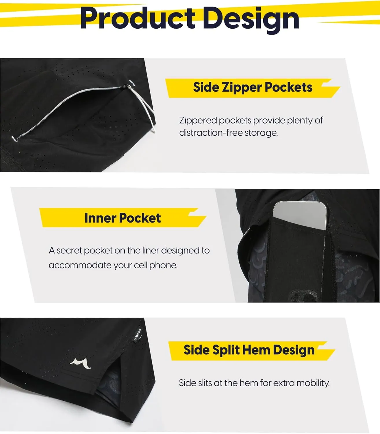 maamgic Mens 2 in 1 Running Shorts 5" Gym Workout Shorts with Zipper Pockets