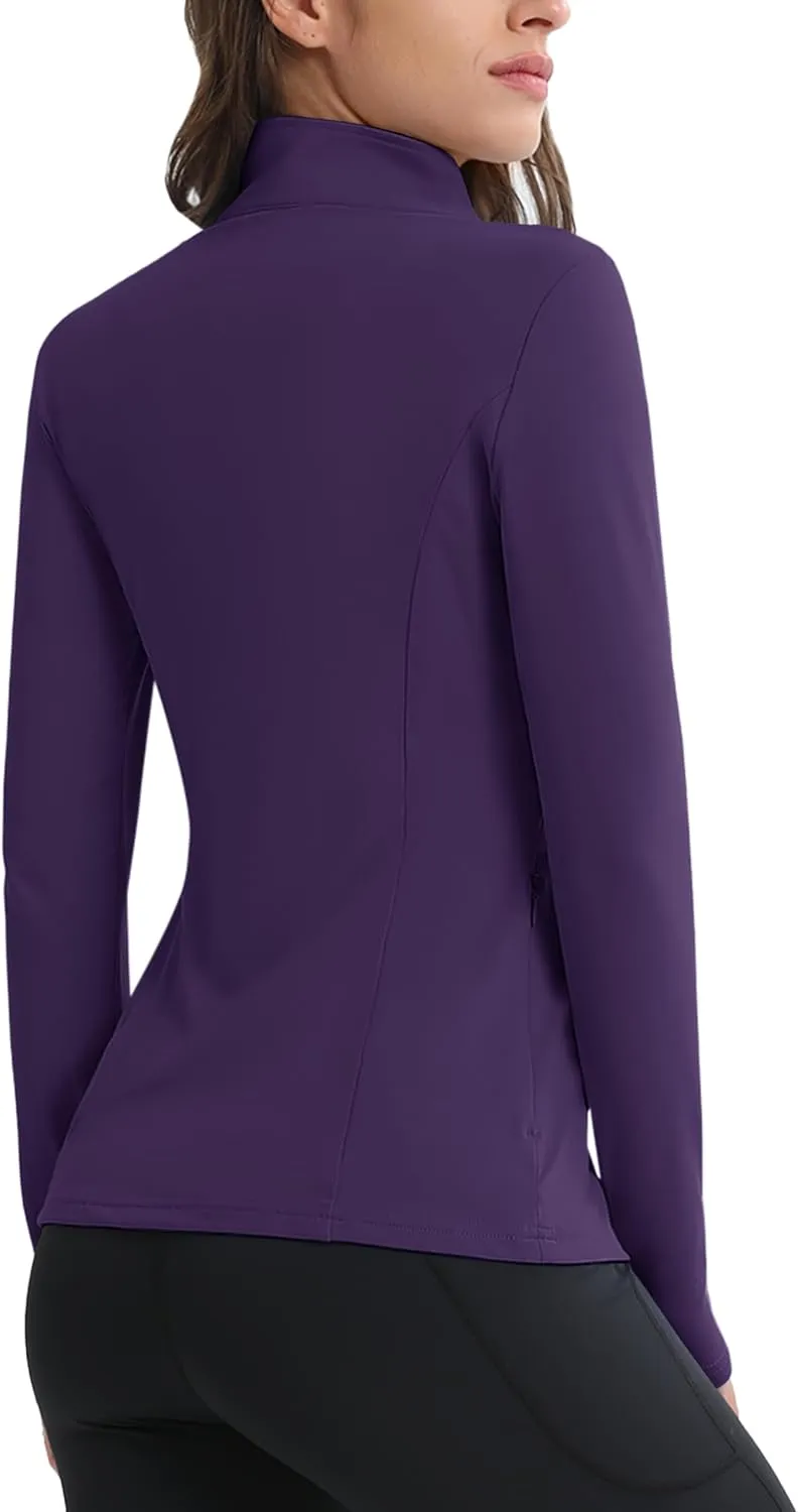 MAGCOMSEN Womens 1/4 Quarter Zip Workout Pullover Thermal Running Jackets with Pockets Athletic Long Sleeve Shirts Base Layer