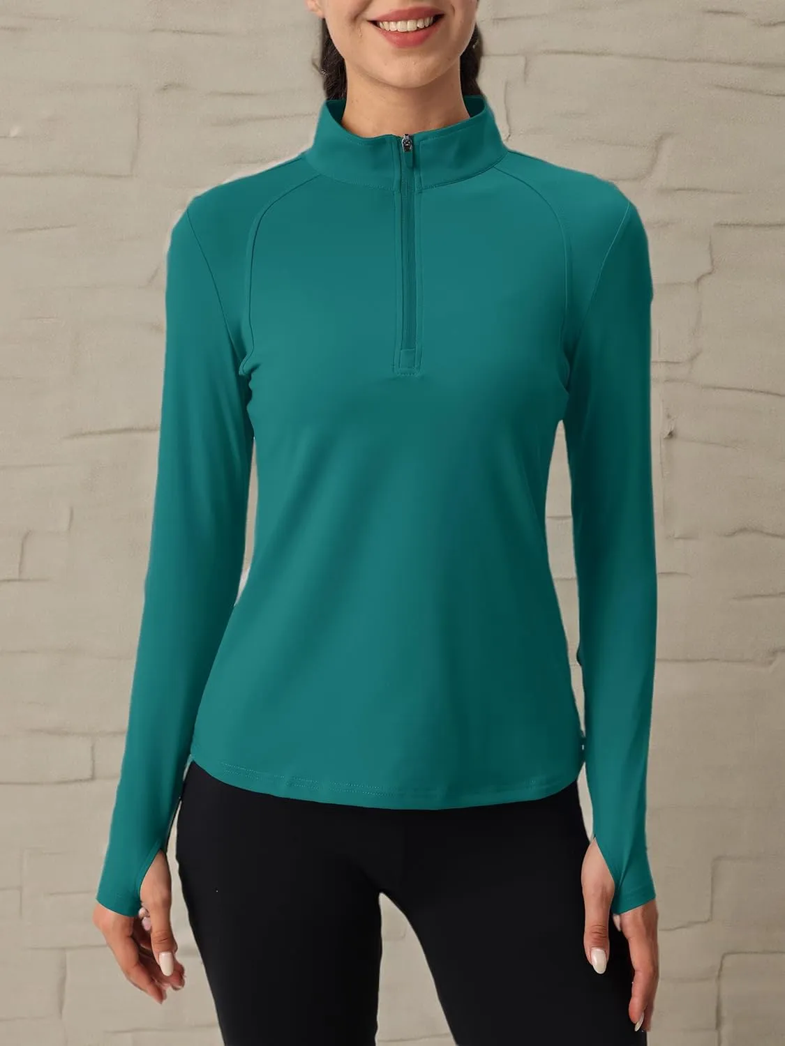 MAGCOMSEN Womens 1/4 Quarter Zip Workout Pullover Thermal Running Jackets with Pockets Athletic Long Sleeve Shirts Base Layer