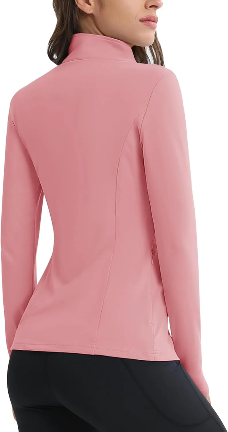 MAGCOMSEN Womens 1/4 Quarter Zip Workout Pullover Thermal Running Jackets with Pockets Athletic Long Sleeve Shirts Base Layer