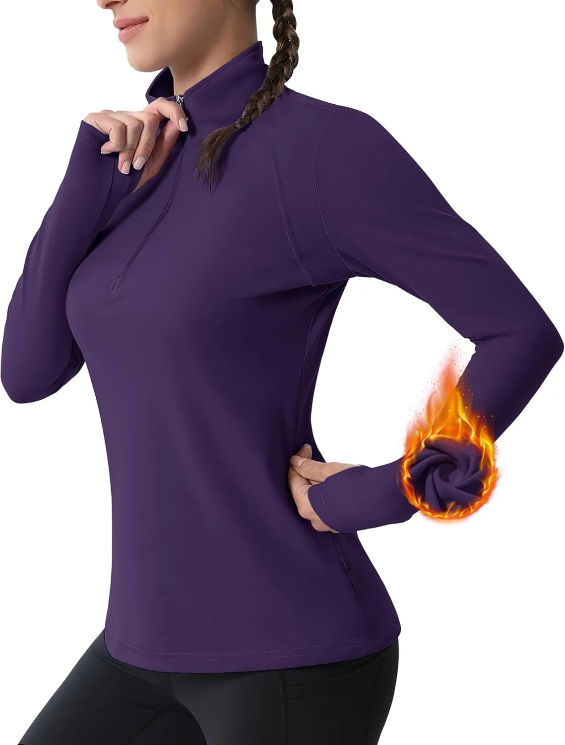 MAGCOMSEN Womens 1/4 Quarter Zip Workout Pullover Thermal Running Jackets with Pockets Athletic Long Sleeve Shirts Base Layer