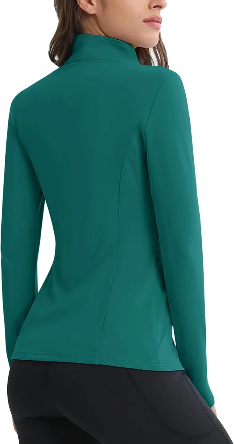 MAGCOMSEN Womens 1/4 Quarter Zip Workout Pullover Thermal Running Jackets with Pockets Athletic Long Sleeve Shirts Base Layer