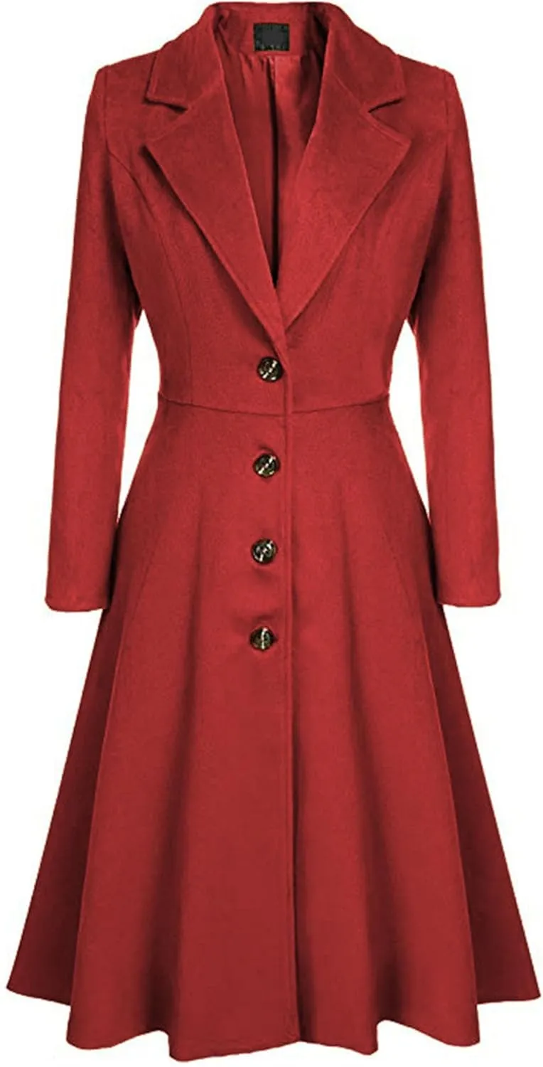 Maiyifu-GJ Women's Winter Warm Wool Dress Overcoat Notch Lapel Single Breasted Coat Elegant Lapel Long Trench Coat Jacket