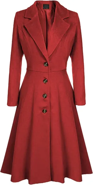 Maiyifu-GJ Women's Winter Warm Wool Dress Overcoat Notch Lapel Single Breasted Coat Elegant Lapel Long Trench Coat Jacket