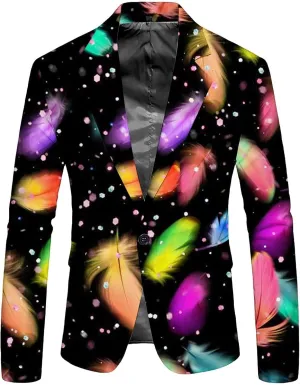 Mardi Gras Blazer for Men 3D Print Shawl Lapel Slim Fit Jacket One Button Long Sleeve Coat Trendy Outwear with Pocket