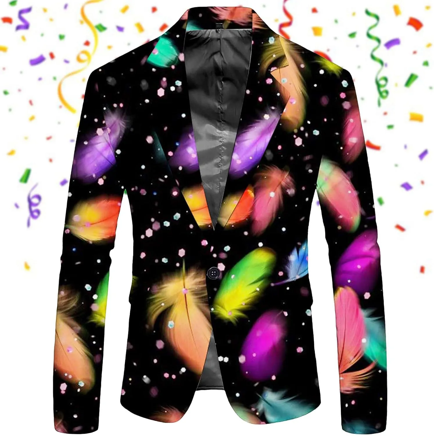Mardi Gras Blazer for Men 3D Print Shawl Lapel Slim Fit Jacket One Button Long Sleeve Coat Trendy Outwear with Pocket