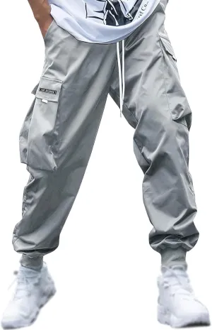 Men Cargo Pants Big and Tall Elastic Waist Drawstring Parachuted Pants Lightweight Baggy Plus Size Sweatpants with Pockets