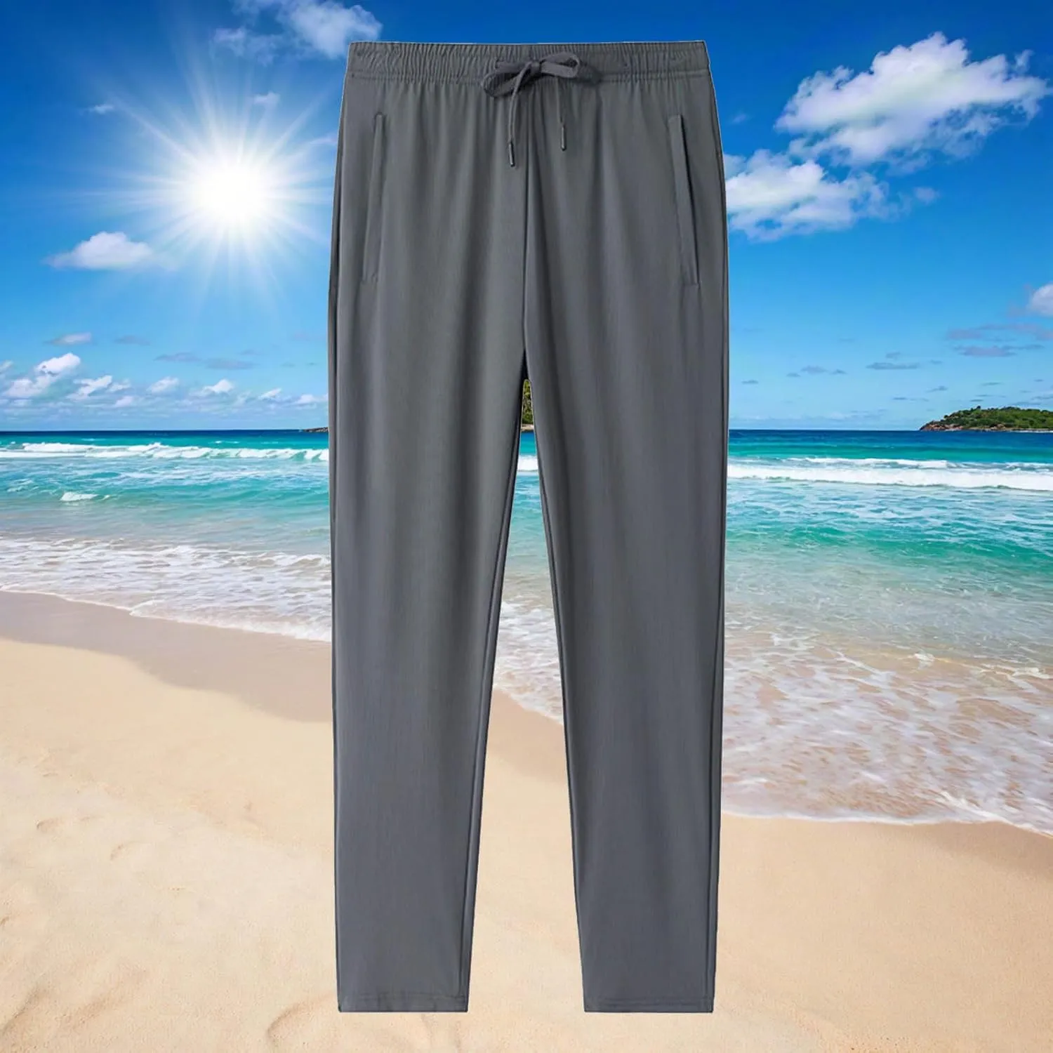 Men Ice Silk Fitness Running Stretch Yoga Pants Soft Elastic Waist Comfy Sweatpants Summer Quick-Drying Pants