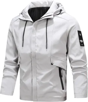 Men Lightweight Hoodie Raincoats Waterproof Loose Fit Jackets with Hooded Sport Coats Casual Solid Color Zipper Outerwear