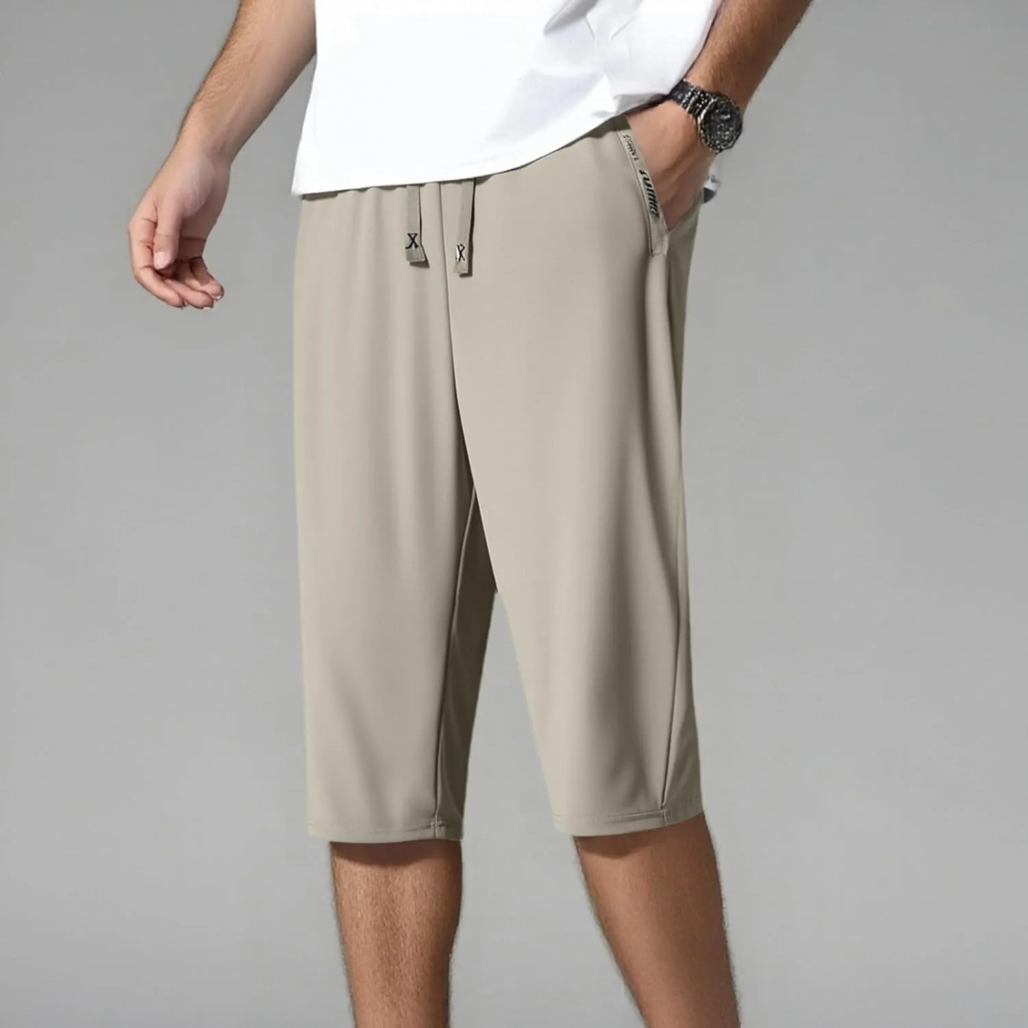 Men's 1/2 Shorts Summer Drawstring Elastic Waist Pockets Casual Leisure Style Sport Clothes Comfy Fashion Trousers