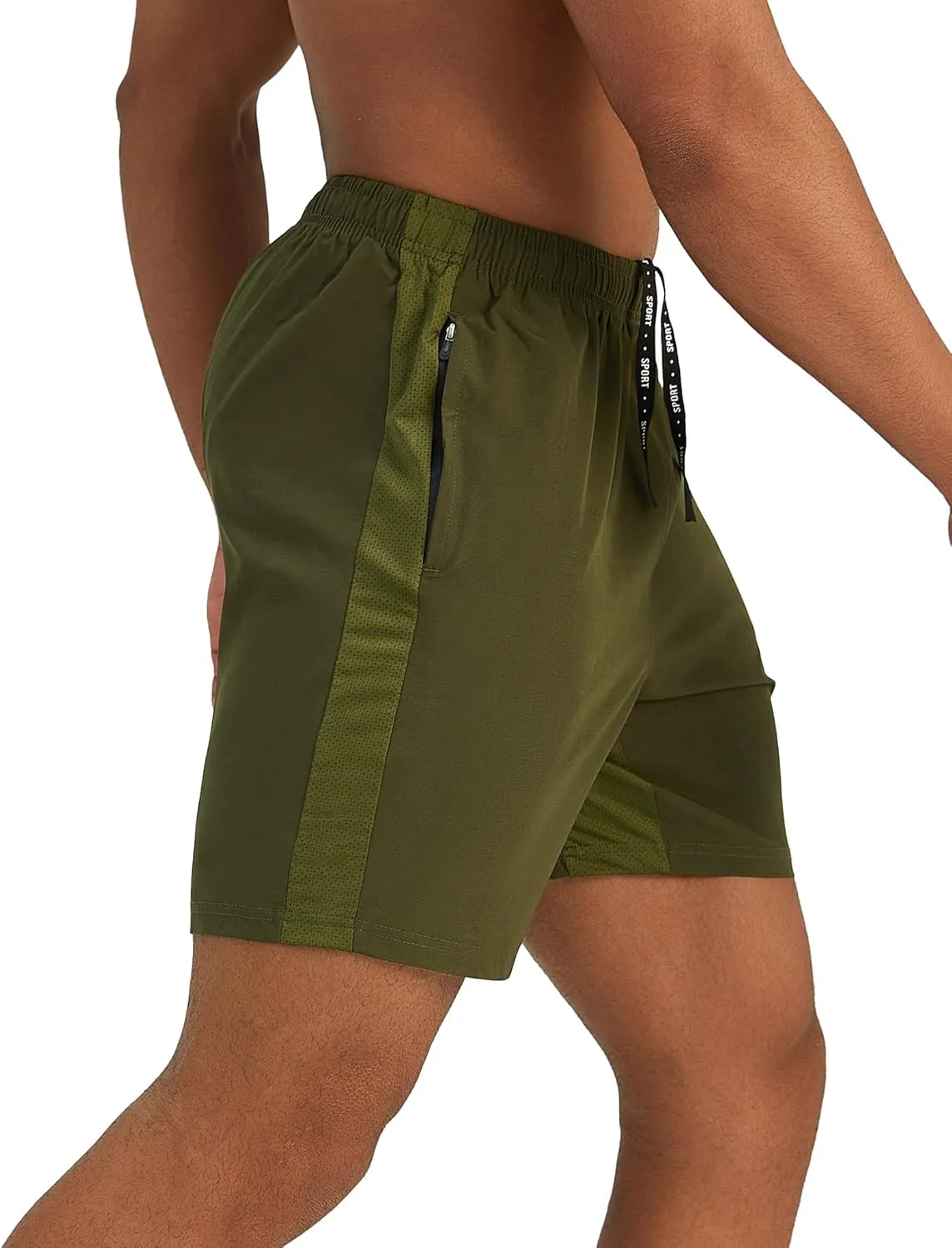 Mens 7'' Lightweight Athletic Shorts Quick Dry Gym Workout Running Shorts with Zipper Pockets
