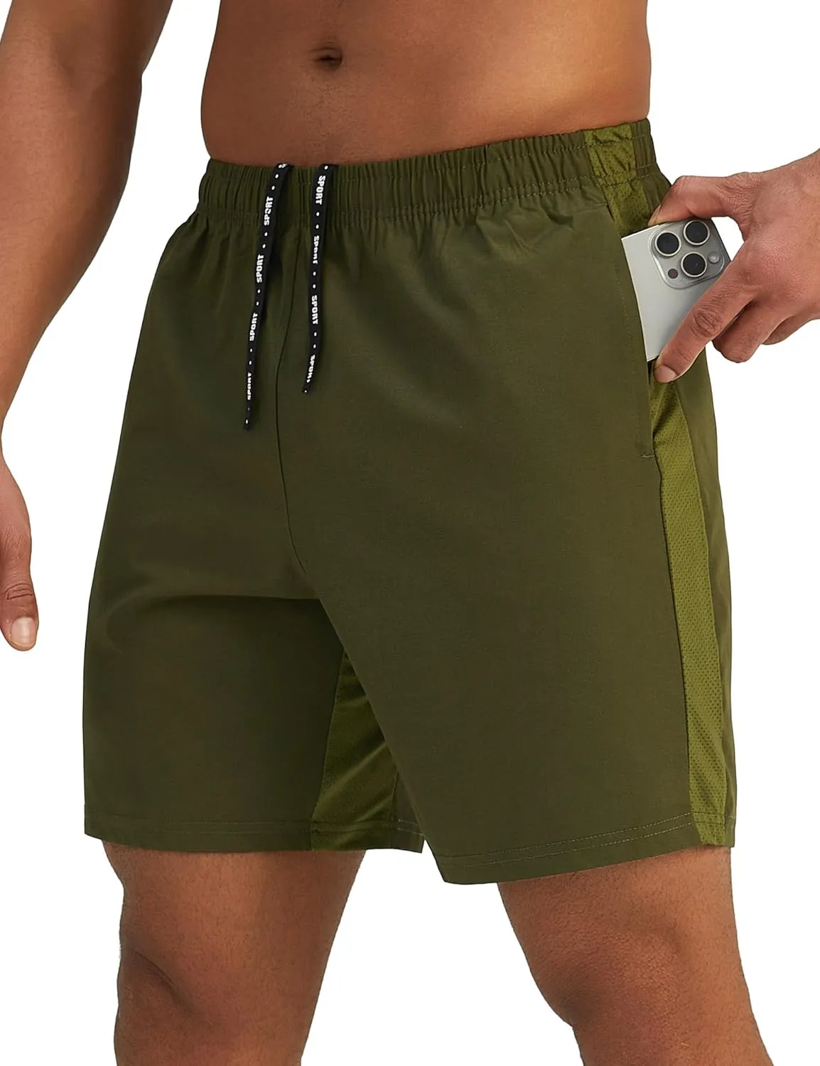 Mens 7'' Lightweight Athletic Shorts Quick Dry Gym Workout Running Shorts with Zipper Pockets