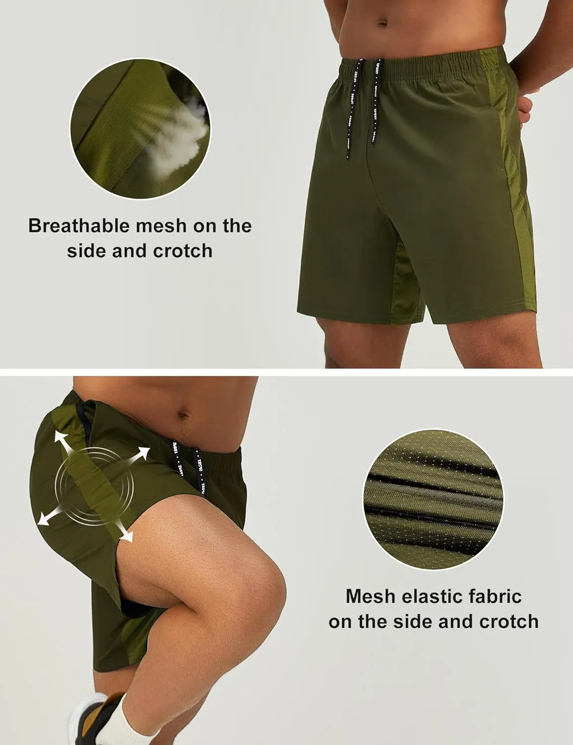 Mens 7'' Lightweight Athletic Shorts Quick Dry Gym Workout Running Shorts with Zipper Pockets