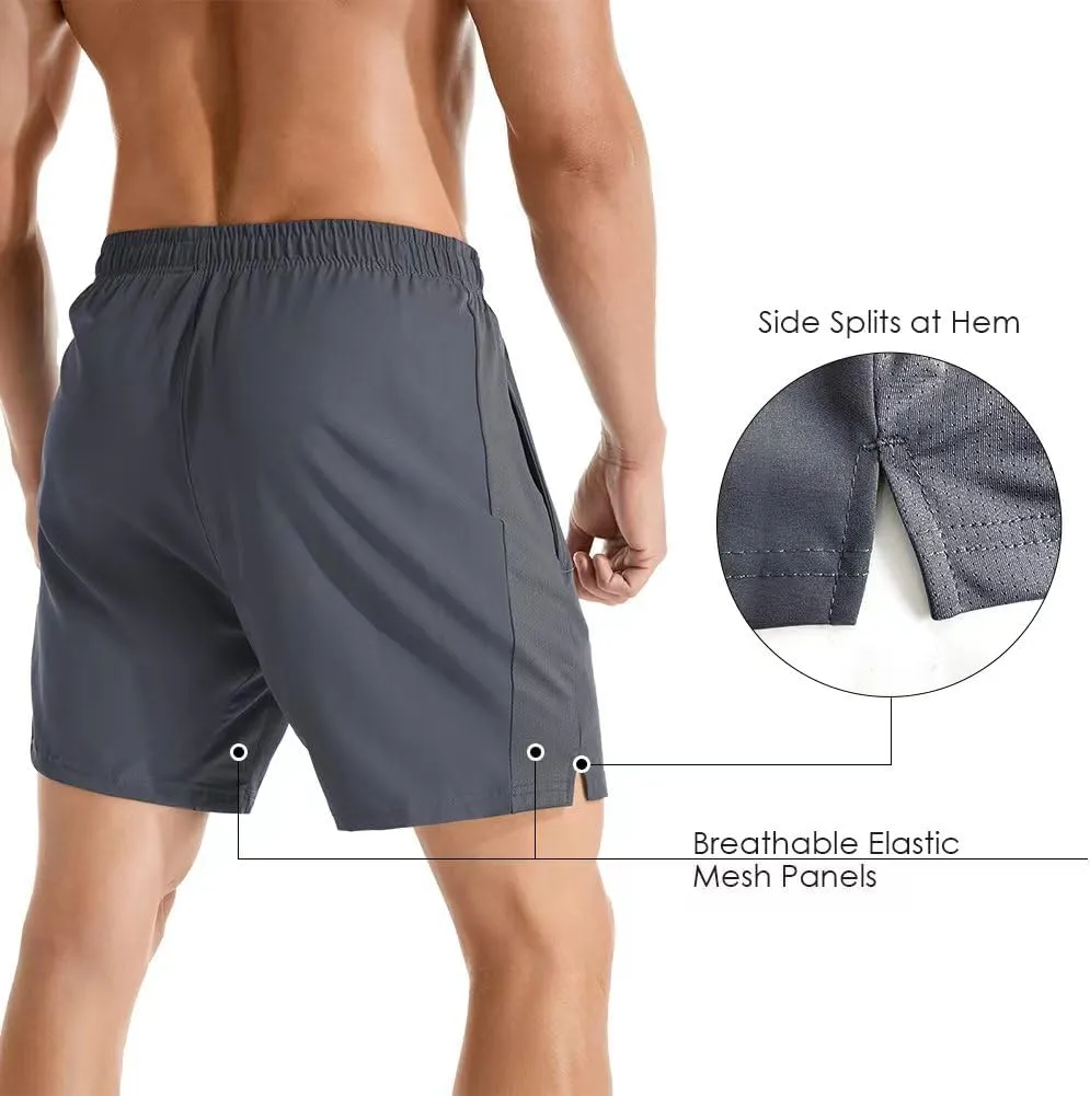 Men's 7" Athletic Running Shorts Lightweight Quick Dry Gym Workout Shorts with Zipper Pockets