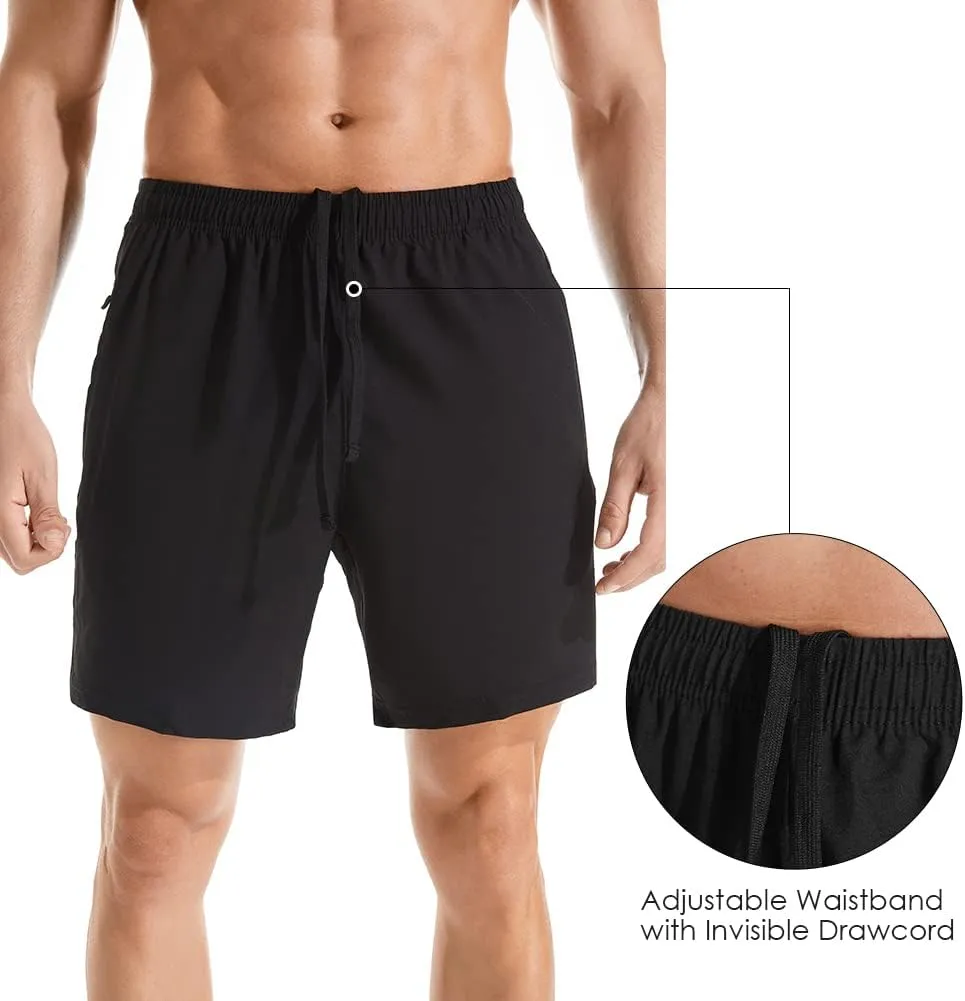 Men's 7" Athletic Running Shorts Lightweight Quick Dry Gym Workout Shorts with Zipper Pockets