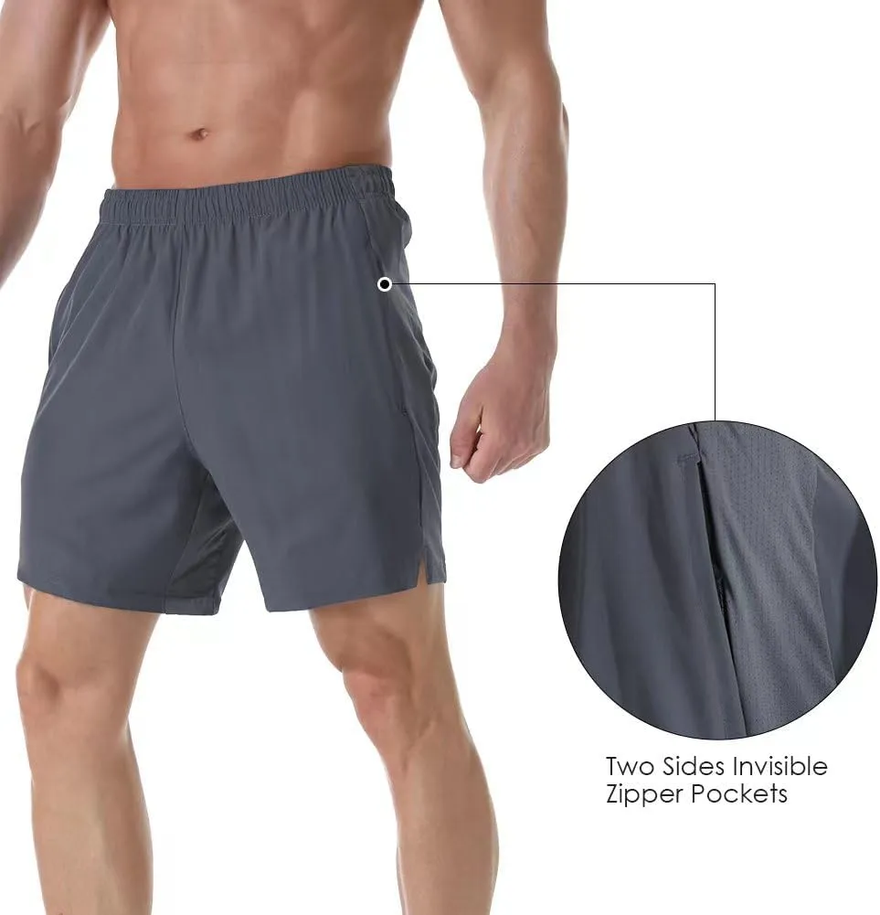 Men's 7" Athletic Running Shorts Lightweight Quick Dry Gym Workout Shorts with Zipper Pockets