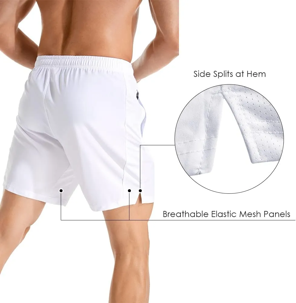 Men's 7" Athletic Running Shorts Lightweight Quick Dry Gym Workout Shorts with Zipper Pockets