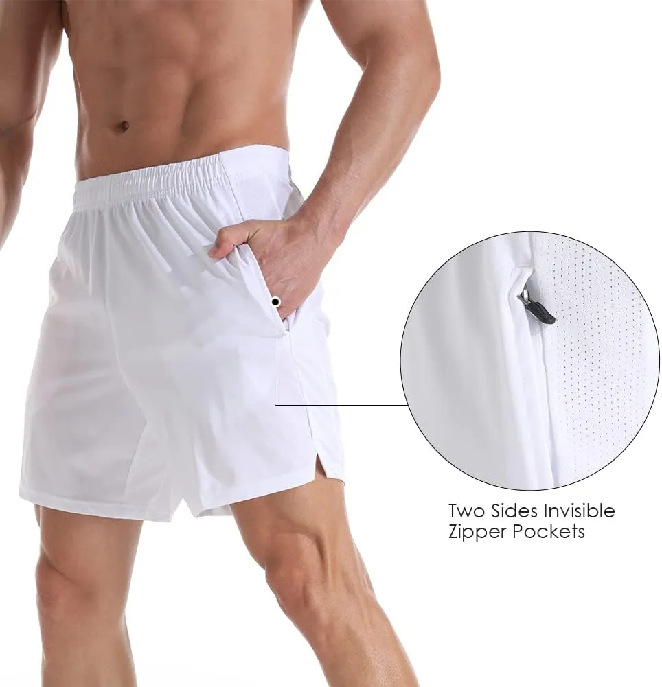 Men's 7" Athletic Running Shorts Lightweight Quick Dry Gym Workout Shorts with Zipper Pockets