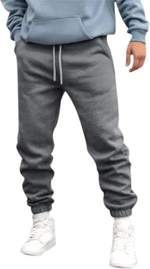 Mens Autumn and Winter High Street Fashion Leisure Loose Sports Running Solid Color Lace Up Pants Sweater Pants